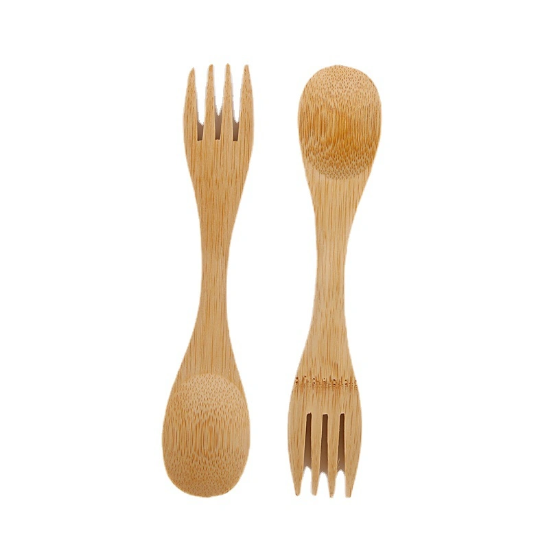 Wholesale Eco-Friendly 10cm Mini Round Spork Camping Bamboo Spoon Set Bamboo Spork