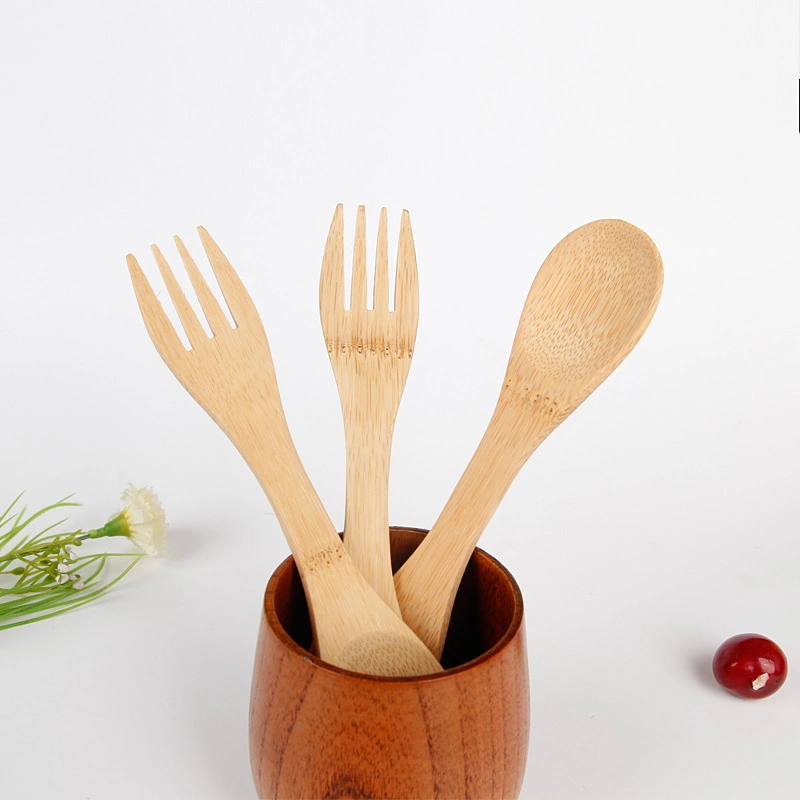 Wholesale Eco-Friendly 10cm Mini Round Spork Camping Bamboo Spoon Set Bamboo Spork