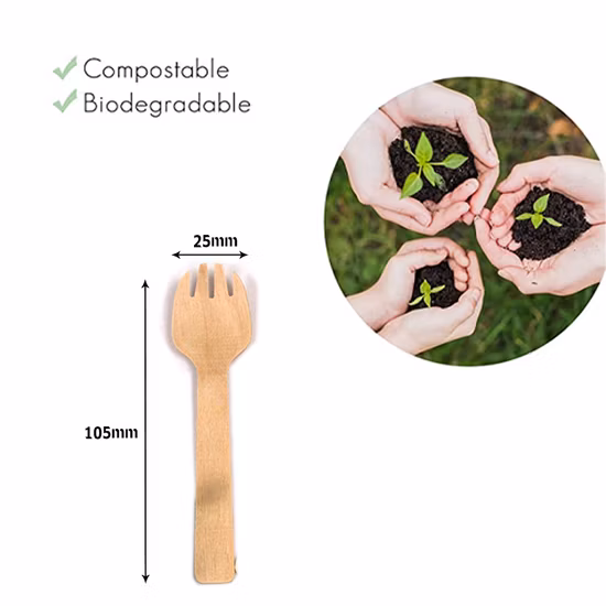 Biologisch abbaubares Einwegbesteck, 105 mm Holzlöffel