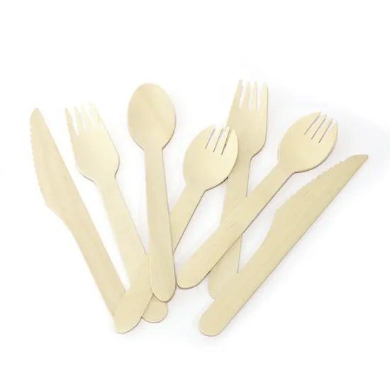 Biologisch abbaubarer Einweg-Löffel, Gabel, Spork aus Birkenholz