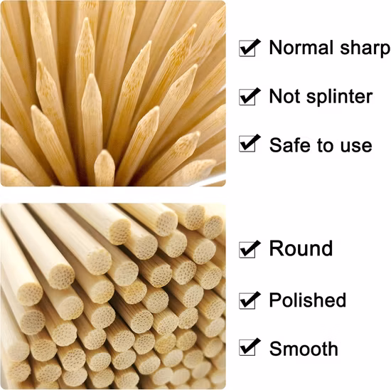 Party-Essensspieß, Bambusstäbchen, rot/schwarz/grün, geknotete Bambusspieße, Einweg-Grillspieß aus Bambus, hergestellt in China